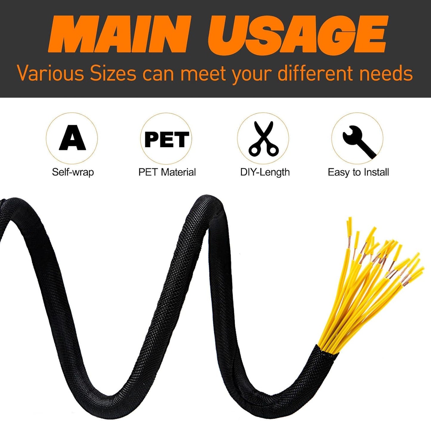 Split Braided Sleeve Cable Management Wire Loom Cord Covers for High-Temperature Automotive Harness and Home Cable Management, 18ft - 1/2 inch Self-Wrapping Tubing Cord Protector