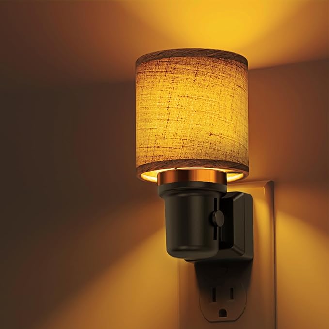 L LOHAS LED Night Lights Plug into Wall, Linen Fabric Cylinder Decor Night Light by LLOHASLED