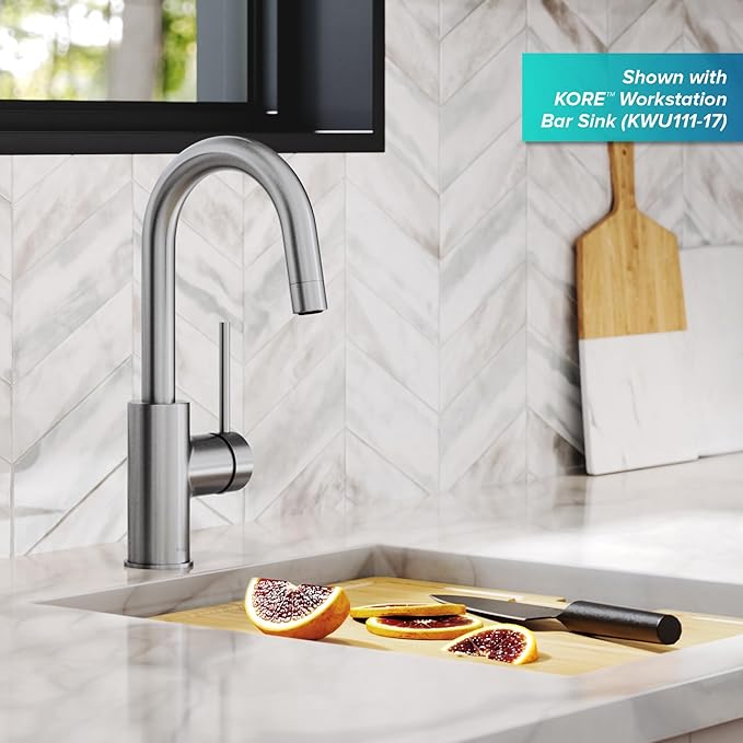 KRAUS Spot Free Oletto Single Handle Kitchen Bar Faucet in All-Brite Stainless - Image 3
