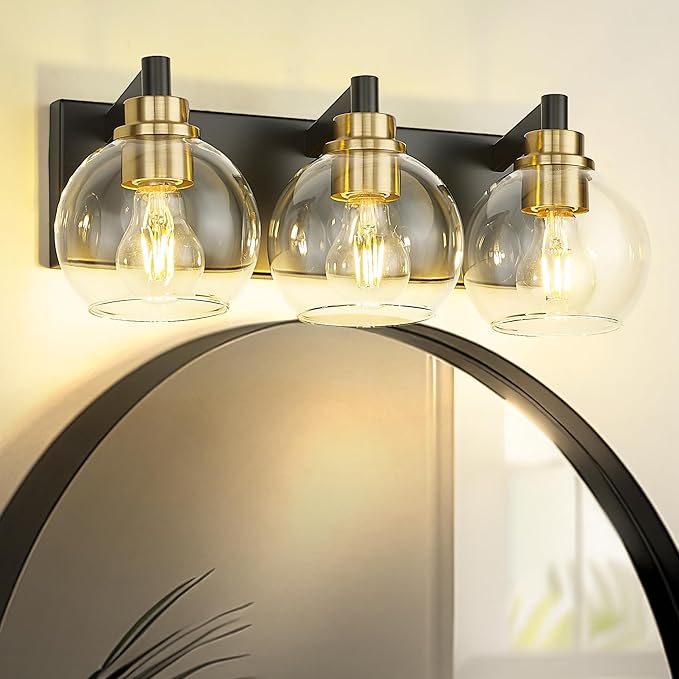 METWET Bathroom Light Fixtures, 3-Light Black and Gold Bathroom Vanity Light by Metwet