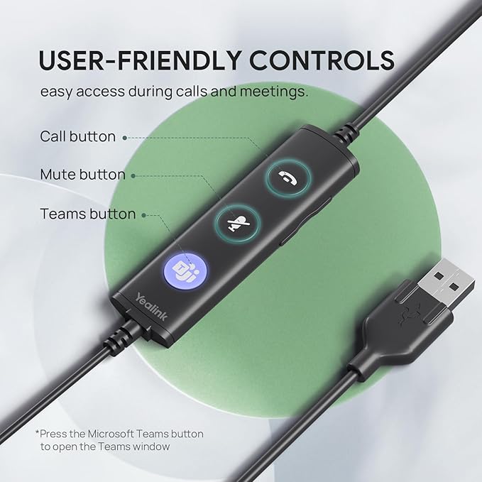 Yealink UH34 USB Headset with Mic, Stereo Wired Headphones with Noise - Image 5