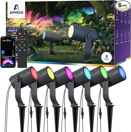 APPECK Smart Landscape Lighting Kit 36W, RGBCW Smart Landscape Lights 6 Pack by APPECK