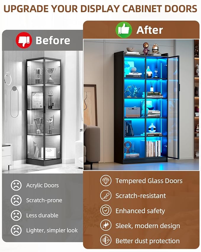 Dystler Display Cabinet with Glass Doors and Shelves, 5 Tier Display Case - Image 3