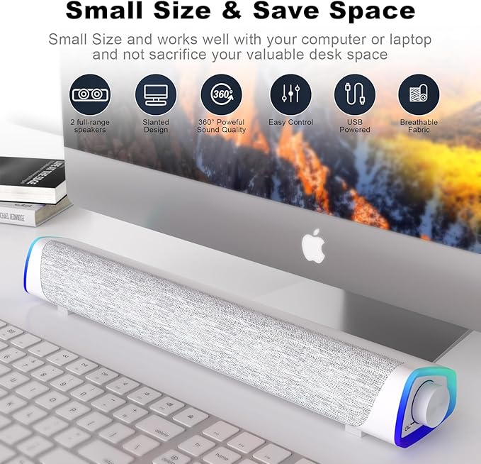 SOULION R30 Computer Speakers, USB Powered 3.5mm AUX Small PC Speaker, Colorful - Image 5