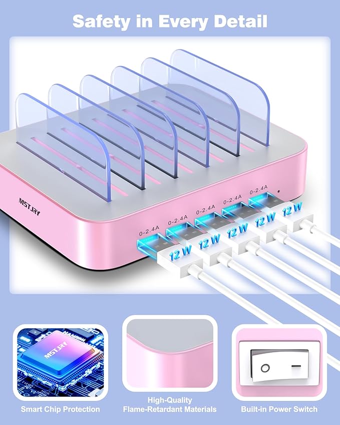MSTJRY Charging Station for Multiple Devices : 5 Port Multi USB-A Charger - Image 3