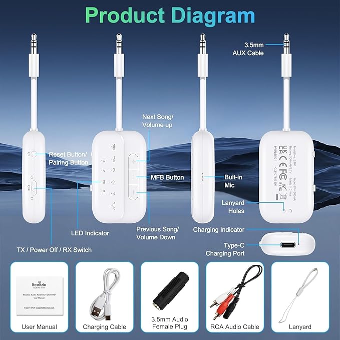 2026 Upgraded Pro Bluetooth 5.4 Transmitter Receiver, 2-in-1 Airplane Wireless - Image 8