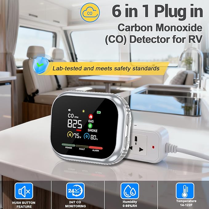 6 in 1 Plug in Smoke and Carbon Monoxide Detector Combo, Portable Smoke - Image 4