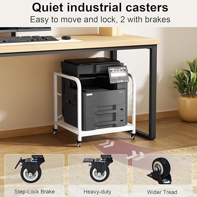 Vokumba 20 Inches Large White Printer Stand, 2-Tier Under Desk Printer Table - Image 5