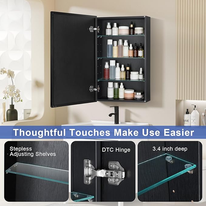 Medicine Cabinet with Mirror, 20x30 Inch Rectangle Wall Mounted Bathroom Vanity - Image 5