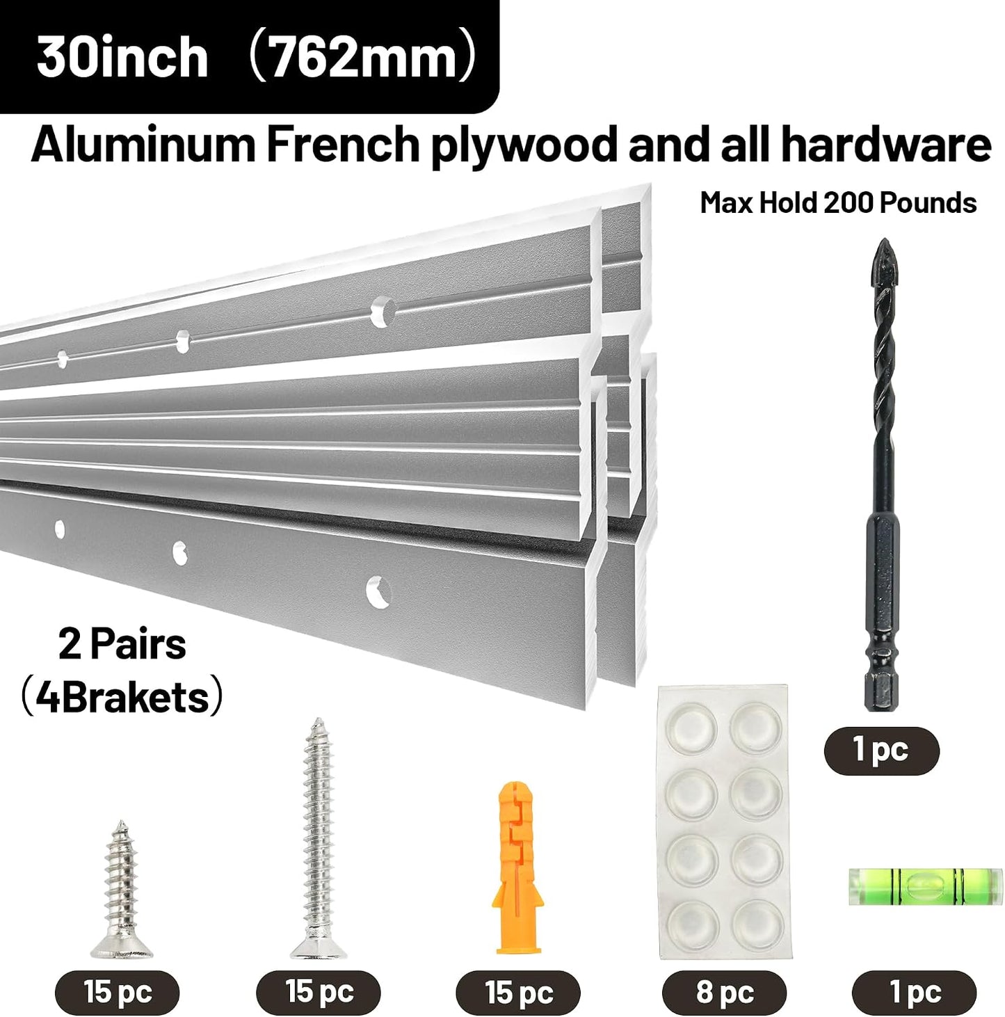 30 Inch French Cleat Picture Hanger, 200 lb Z Bar Aluminum Bracket | Wall Mount Hardware for Mirrors, Whiteboards, Artwork, Frames and Cabinets, Easy Install Interlocking Rail for Home or Office