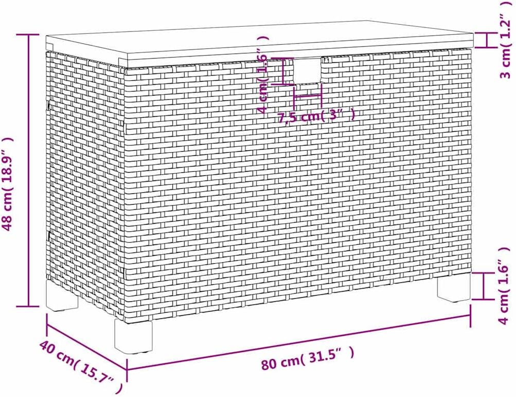 vidaxl patio storage box gray 31.5"x15.7"x18.9" poly rattan, close-up detail