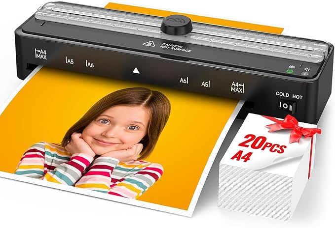 Laminator Machine with 20 A4 Laminating Pouches, Thermal and Cold Lamination by KEJECTOR