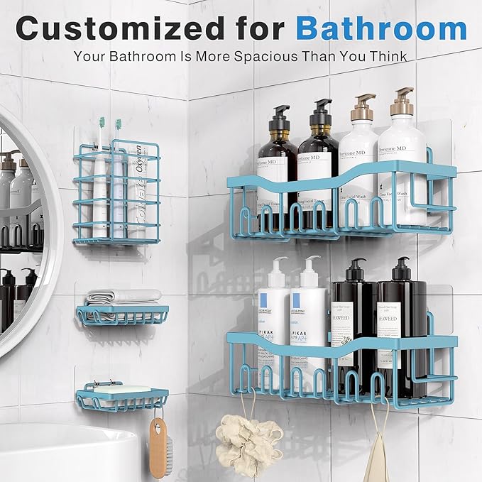 EUDELE 5-Pack Rustproof Stainless Steel Shower Caddy – No Drill Adhesive - Image 2