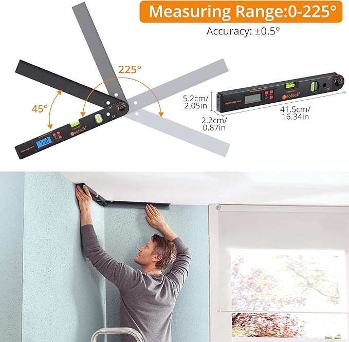 Neoteck Aluminum Digital Angle Finder Protractor 225° 16 inch Backlit LCD - Image 3