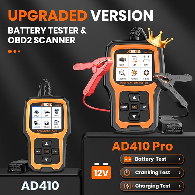 ANCEL AD410 PRO OBD2 Scanner and Battery Tester, 2-in-1 Car Diagnostic Tool - Image 2