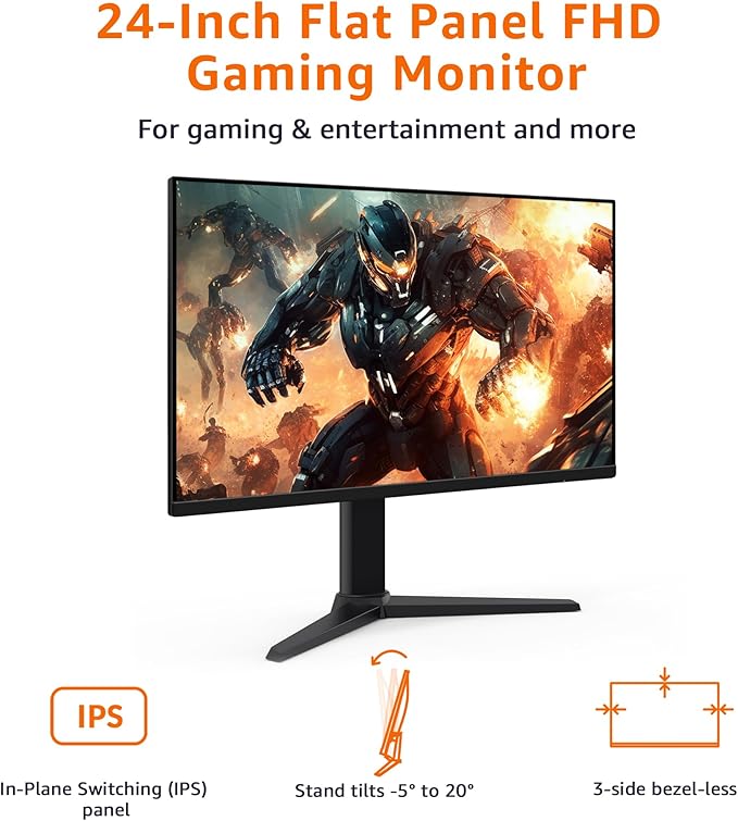 Amazon Basics 24 Inch Gaming Monitor, FHD 1080P, VESA Compatible, Adaptive sync - Image 2