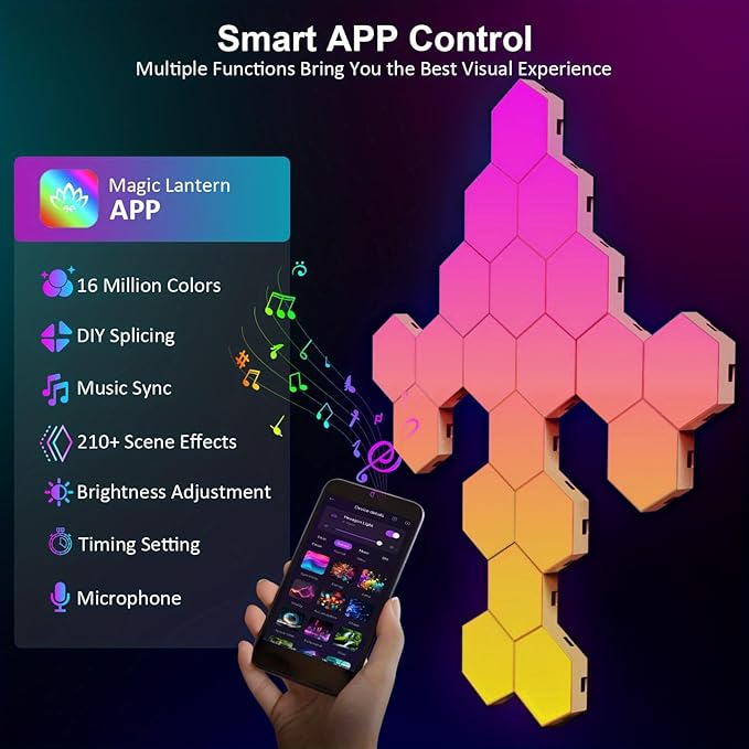 ODISTAR Hexagon Wall Light Panels- Smart APP RGB Hexagonal LED Modular Lights - Image 2
