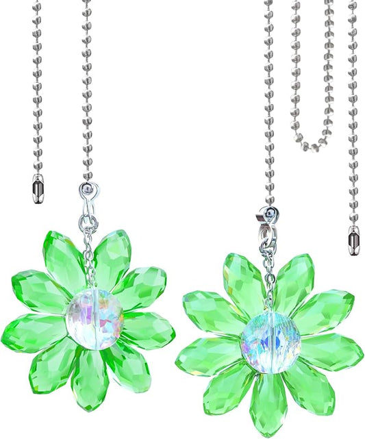 LEFERS Ceiling Fan Pull Chain, 2 Pieces 1.8" Crystal Glass Flower Pendants by L%C3%88FERS