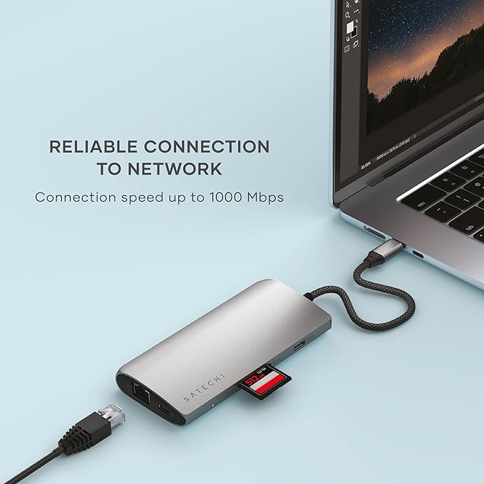 Satechi 8 in 1 USB C Hub Multiport Adapter V3, 8K HDMI, 100W Charging, 4 USB - Image 6