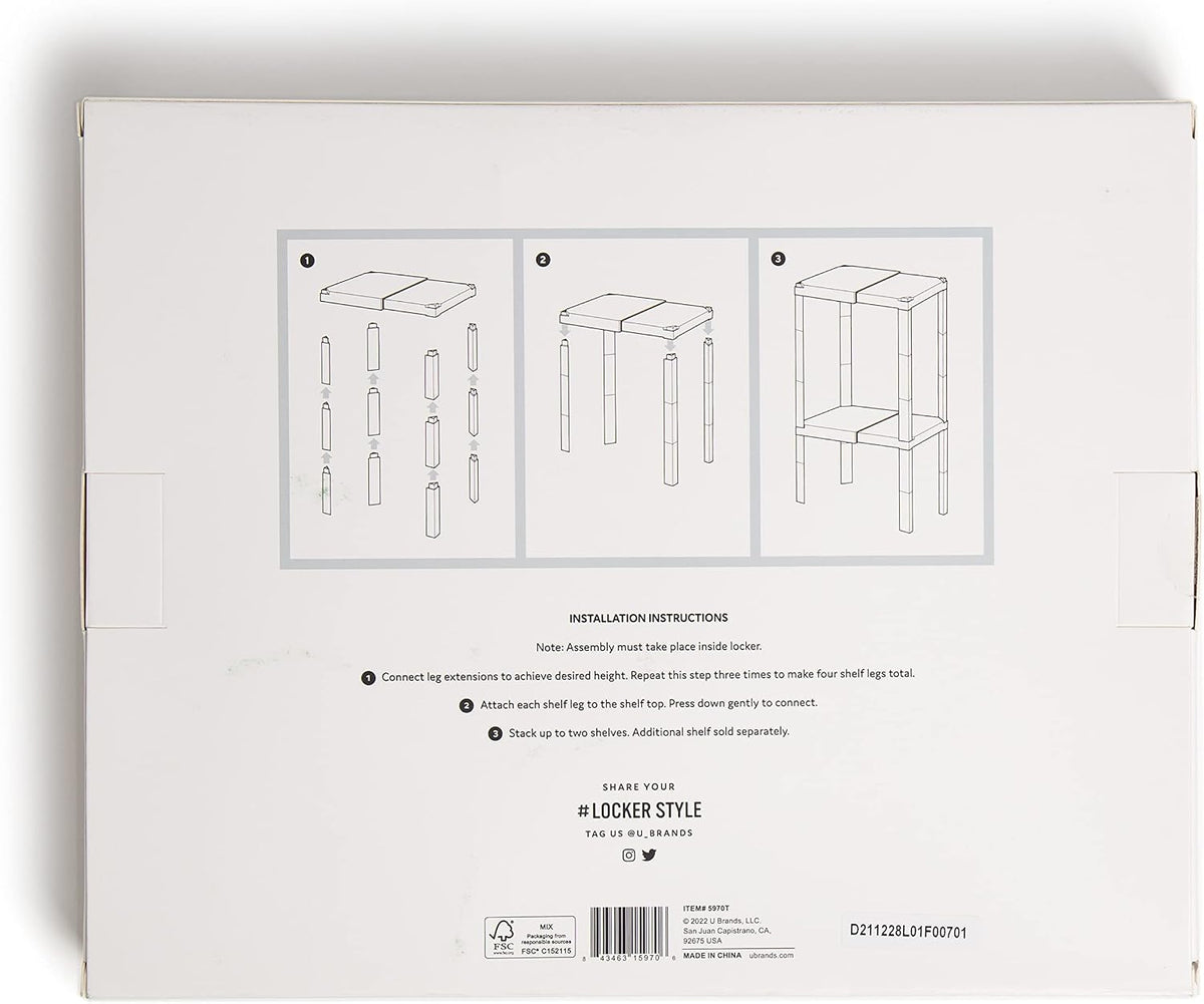 u brands locker organizer shelf, adjustable height & showing dimensions