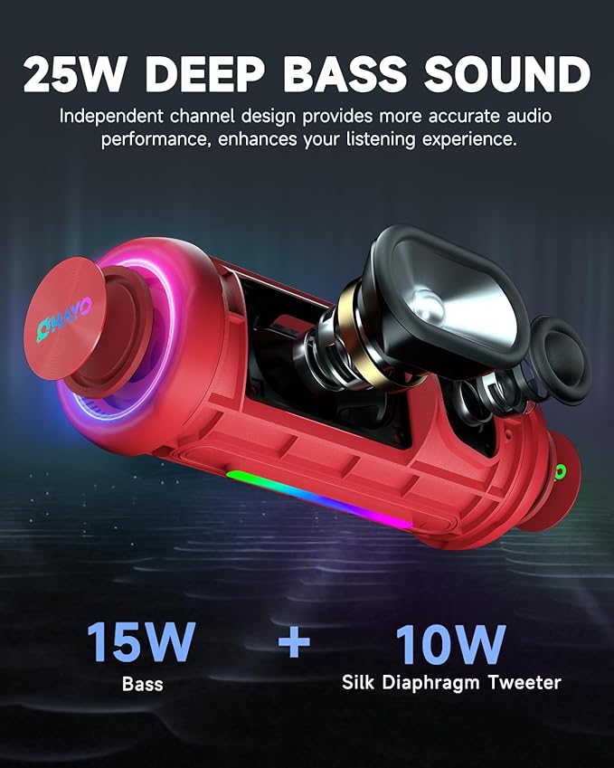 OHAYO Bluetooth Speaker, Portable Wireless, IPX7 Waterproof, Powerful 25W Sound - Image 4