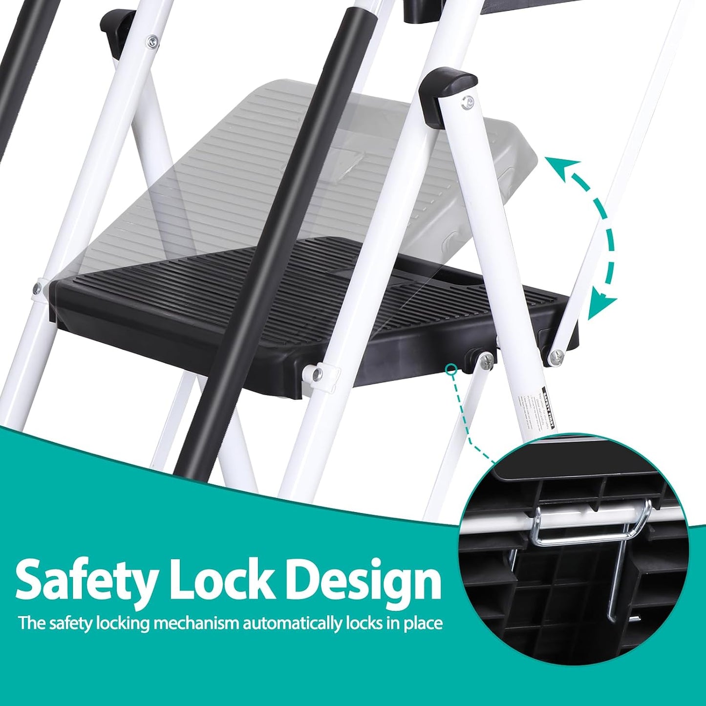 ZENY 5 Step Ladder, Step Stool Foldable with Anti-Slip Pedal & Comfortable Handrail, Sturdy Steel Ladder, Protable Heavy Duty Step Stool for Kitchen, Garage & Outdoor Use (White)