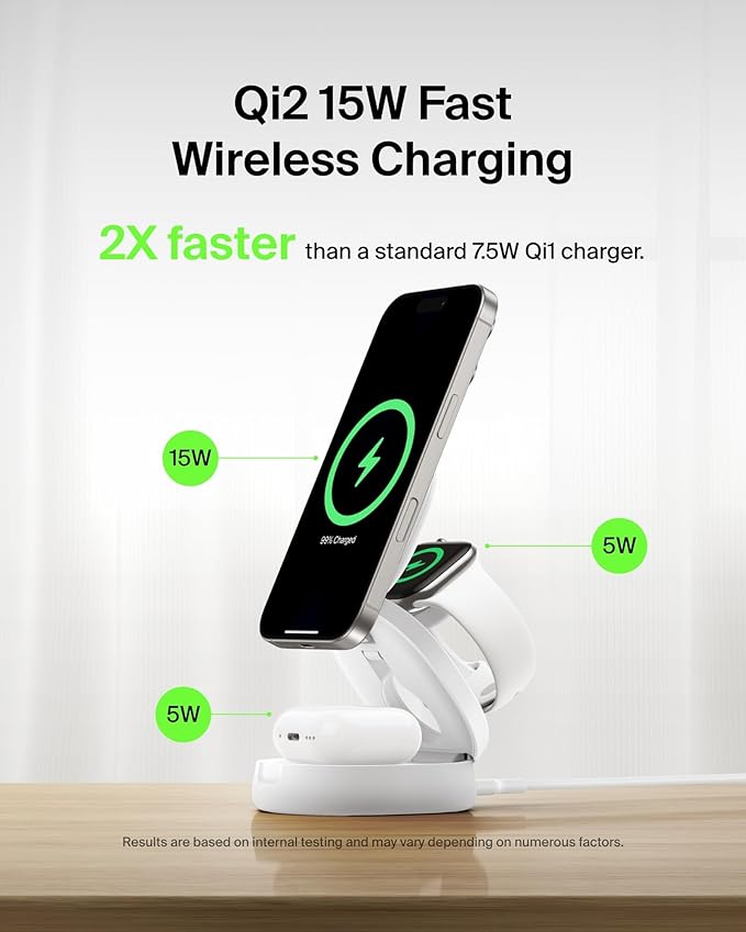 Belkin MagSafe Charger Compatible, 3-in-1 Qi2 15W Wireless Charging Station - Image 3