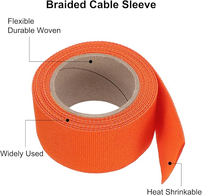 MECCANIXITY Braided Cable Sleeves Heat Shrinkable Fabric Sleeving, 1 1/4" 10ft - Image 4