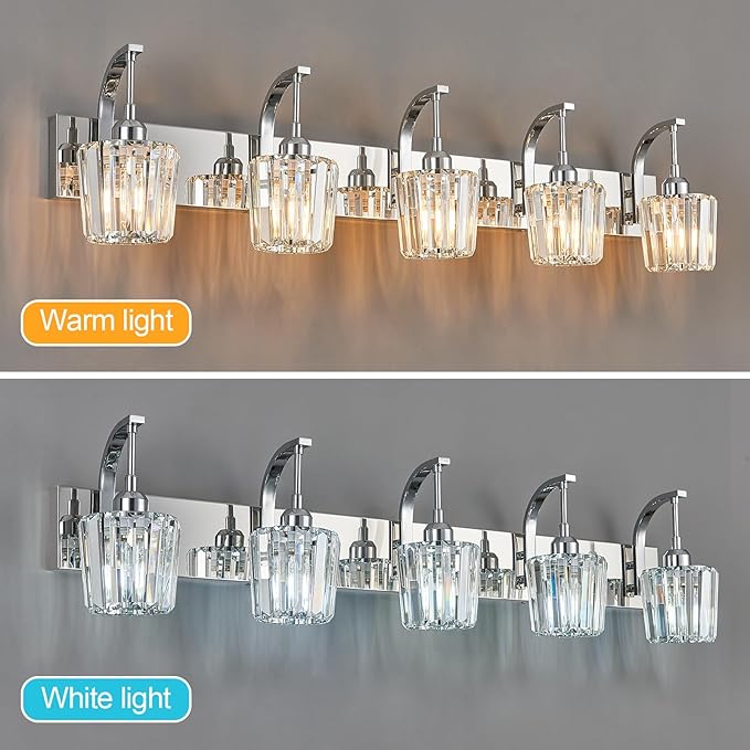FDPBY Modern Bathroom Vanity Light, 5-Light Chrome Wall Sconce - Image 5