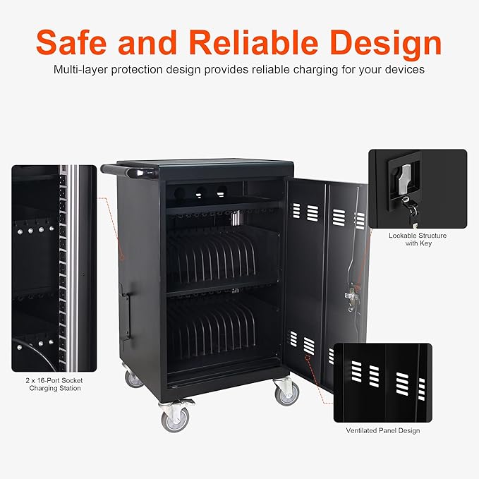 Aokleo Laptop Charging Cart, 32 Devices Tablet Storage Carts - Image 5
