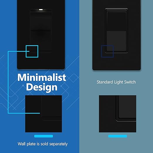 LIDER Minimalist Design Matte Finish Lighted Decorator Switch, Frameless Paddle - Image 4