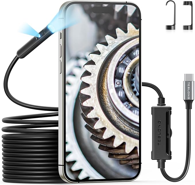 Dual Lens Endoscope with Light, Teslong USB-C Inspection Camera with 8+1 LED by Teslong