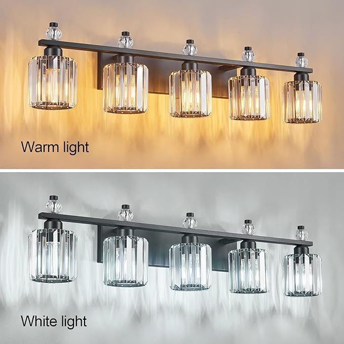 FDPBY Bathroom Vanity Lights 5-Light Sand Black Modern Crystal Vanity Light - Image 2
