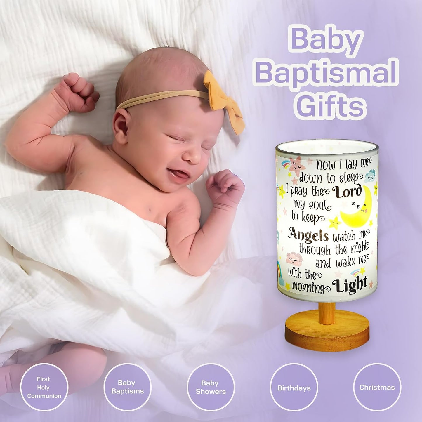WSYEAR Baptism Gifts for Girl & Boy - Baby Christening Gifts, Nursery Decor Night Light - Now I Lay Me Down to Sleep