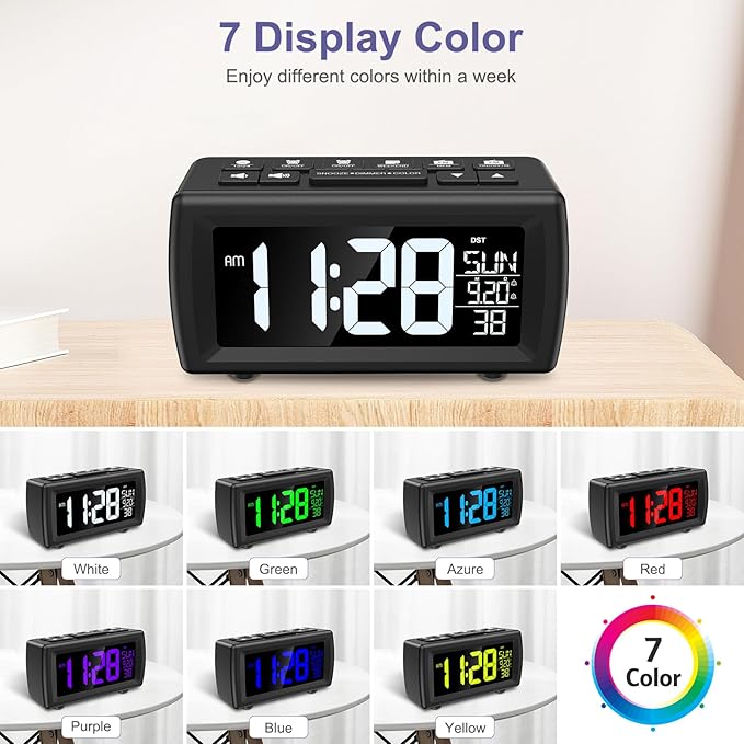 OQIMAX Digital Alarm Clock Radio, 7 Color Fonts, Dual Alarms, FM Radio - Image 2