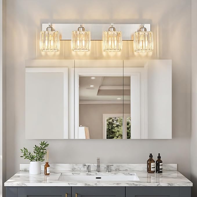 FDPBY Modern Vanity Light 4-Lights Brushed Nickel Vanity Light Crystal Bathroom - Image 2