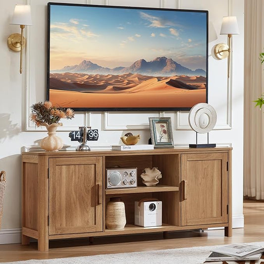 Joaxswe Farmhouse 55" Entertainment Center, Dark Wood Tv Stand by Joaxswe