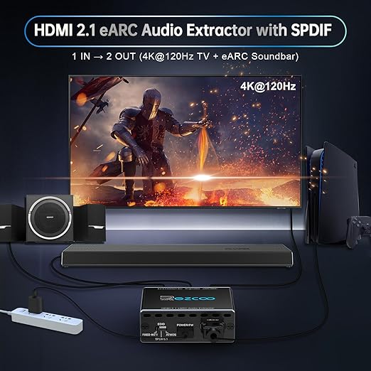 4K@120Hz HDMI 2.1 eARC Audio Extractor 1 in 1 Out Support VRR ALLM HDCP2.3 ARC - Image 2
