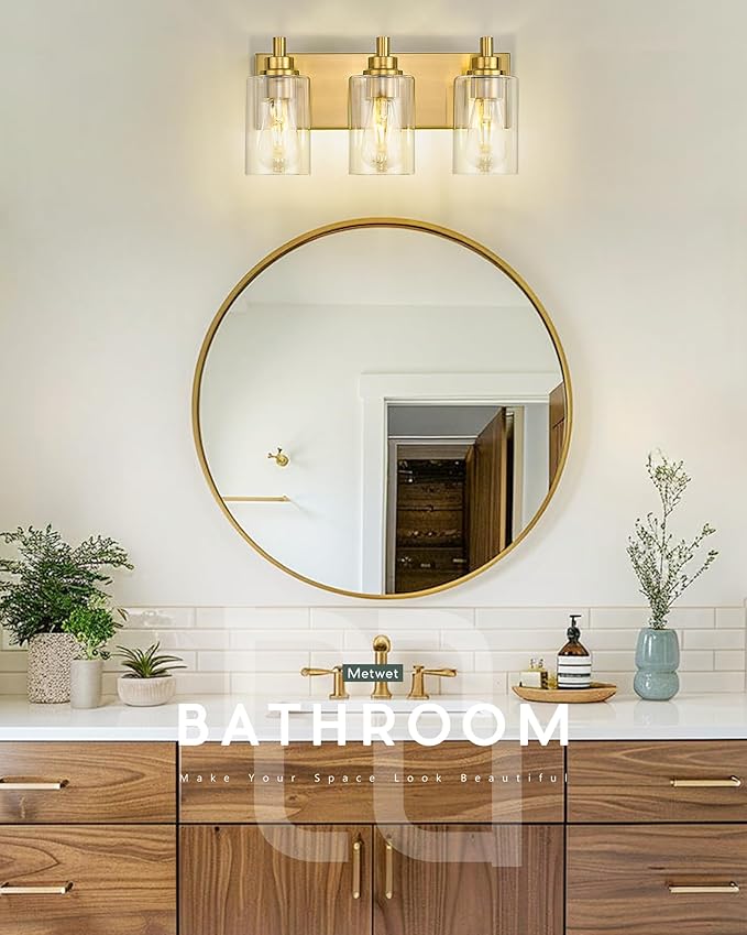 METWET 3-Light Bathroom Light Fixtures, Brushed Gold Vanity Light - Image 6