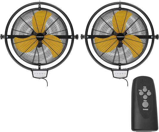 2 PCS 20 IN 5500 CFM Remote Control Wall Mount Fan, 3 Speed High Velocity Wall