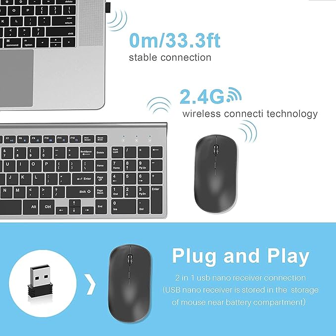 JOYACCESS Wireless Keyboard and Mouse, 2.4G Ergonomic and Slim Wireless - Image 2
