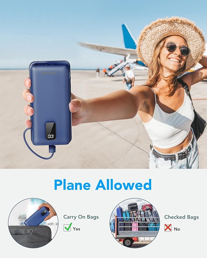 charmast Portable Charger with Built-in Cables and Plug, 10000mAh USB C Power - Image 8