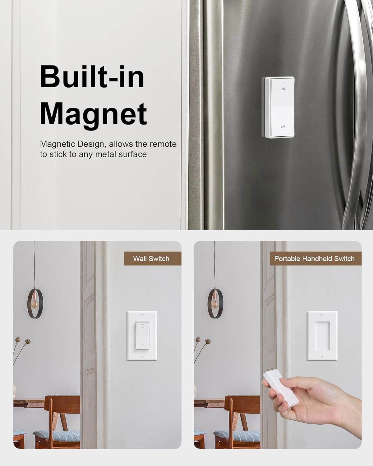 Wireless Light Switch and Receiver Kit, Decorator Rocker Switch | 200FT Long Range, 10A/1200W, No Rewiring, Wireless Wall Switch for Ceiling Light, Fans, Lamps, Programmable & Expandable