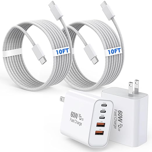 10Foot iPhone 17/16/15 Cord Fast Charging, iPhone 16e/16/15/15Pro, iPad by Curvologys