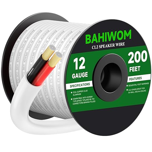 BAHIWOM Fire Safety CL2 Speaker Wire in-Wall & in-Ceiling 12 Gauge Wire 200 FT by BAHIWOM