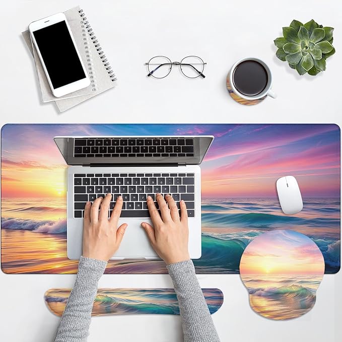 Britimes Sunset Beach Keyboard Mouse Pad Set 4in1 Large Mousepad+Keyboard Wrist - Image 6