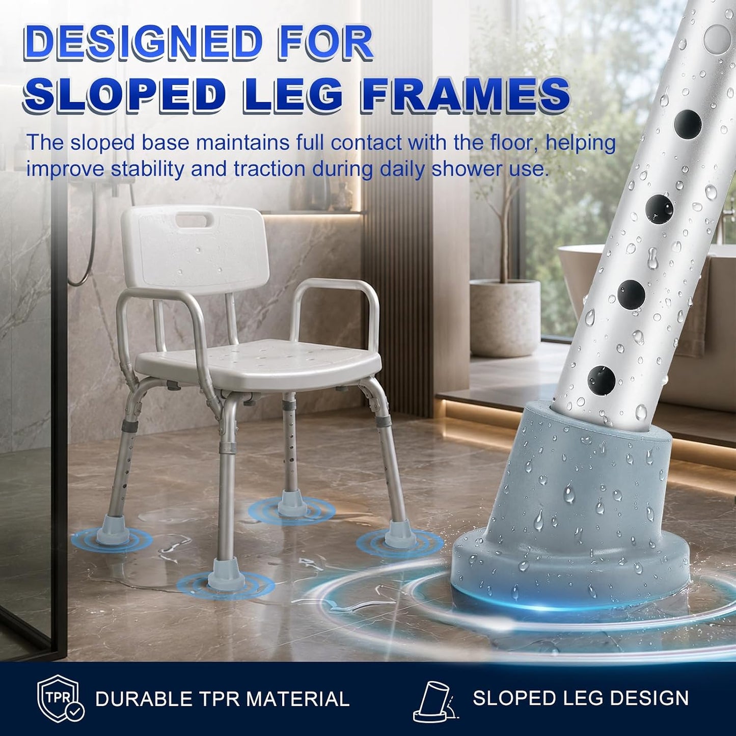 supregear Replacement Feet for Shower Chair Bath Seat, 1-1/8" I.D. Slope Rubber Feet Pad for Shower Stools Transfer Bench Non-Slip Extreme Grip Tub Transfer Benches Suction Cup Feet, 4PK