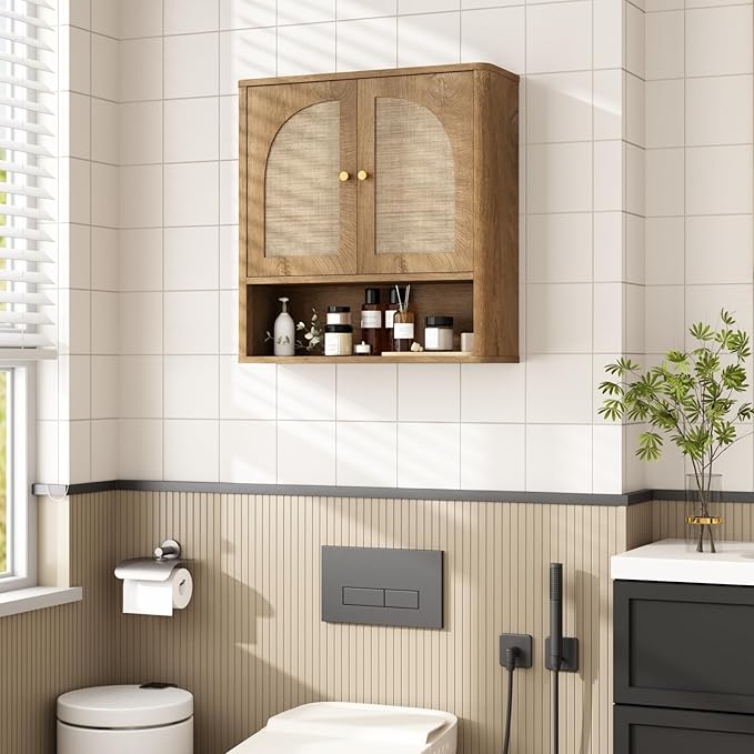 RUSTOWN Rattan Bathroom Wall Cabinet, Over The Toilet Storage Cabinets - Image 8