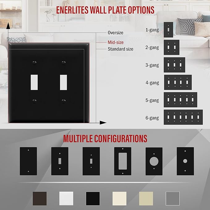 ENERLITES Double Light Wall, Toggle Switch Plate, 2-Gang Mid-Size 4.88" x 4.92" - Image 4