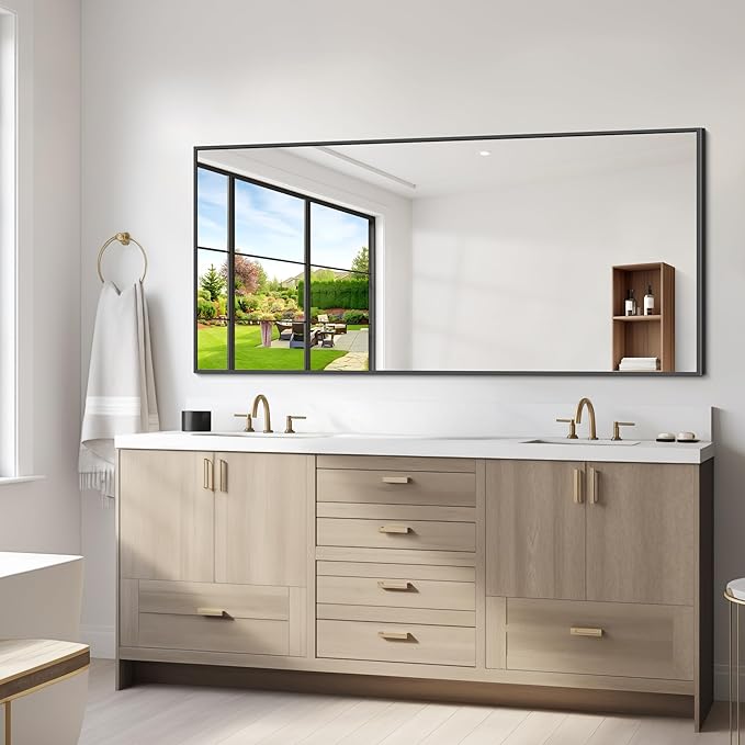 Black Bathroom Mirror for Wall, 72x36 Inch Rectangle Mirrors - Image 3